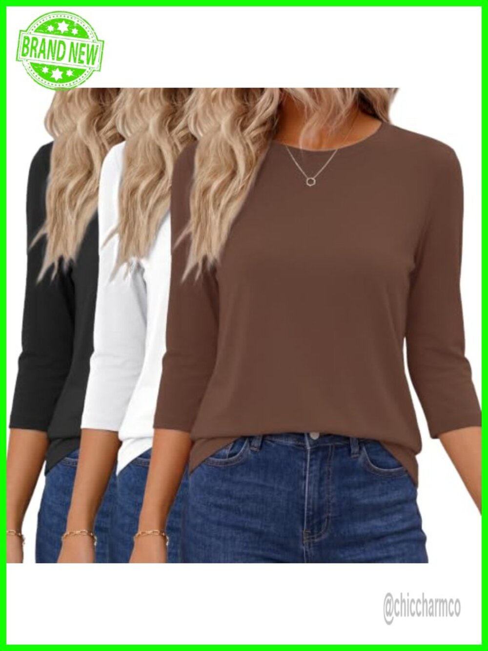 GAYHAY 3/4 Sleeve Womens Tops Loose Fit Crew Neck Summer Tee